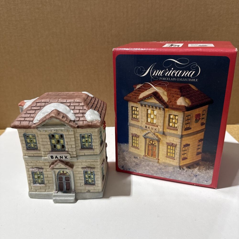 Americana Porcelain Collectable “Bank” Building – w/ Original Box